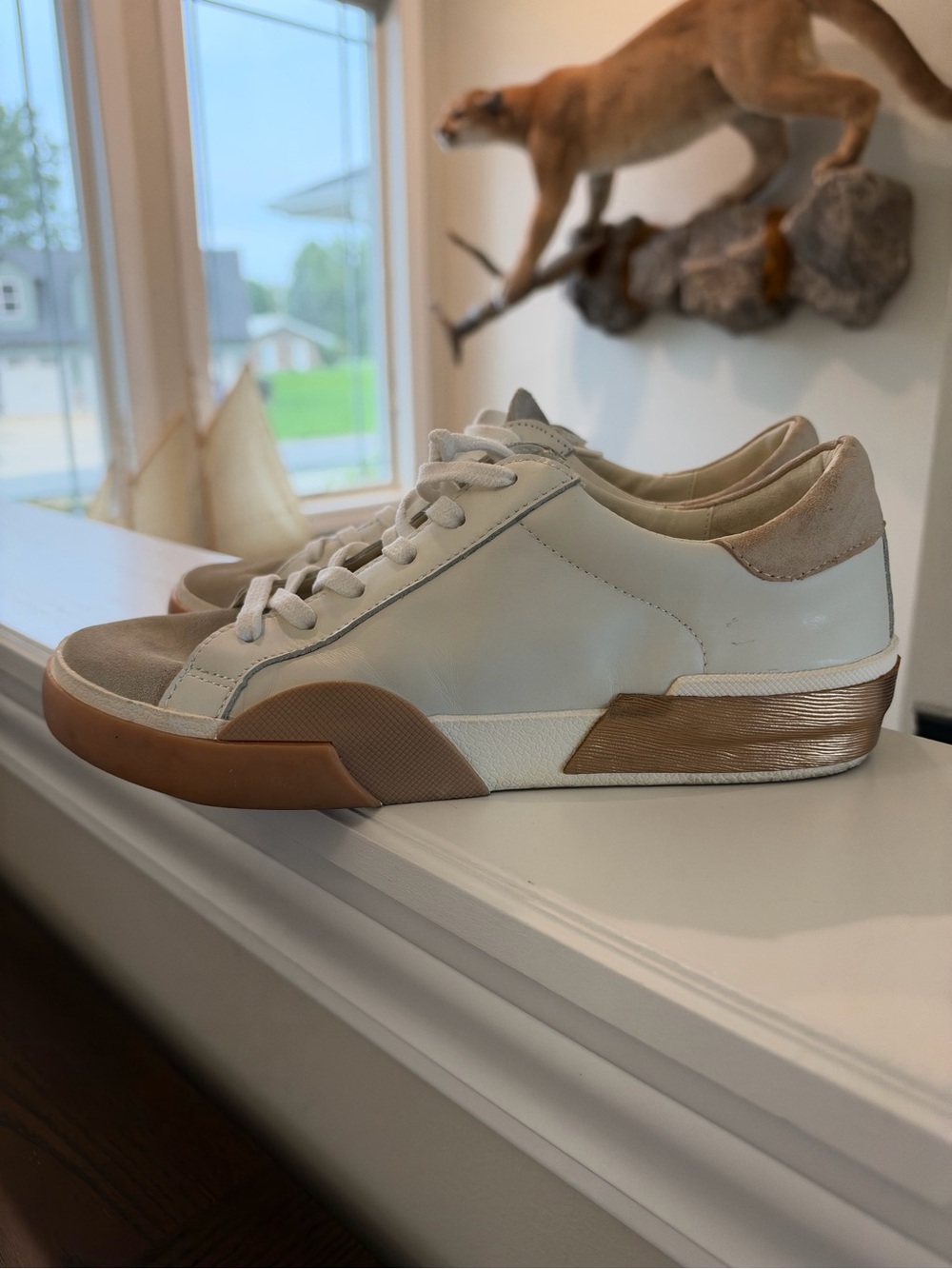 Dolce Vita White and Tan Low-Top Sneakers